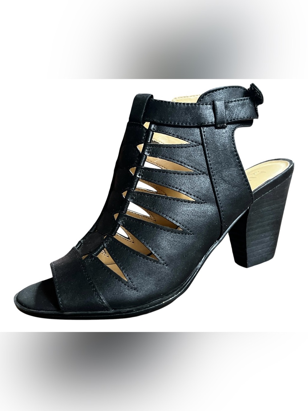 US 7.5 Naturalizer Talan Black Caged Gladiator Peep-Toe Bootie Sandals